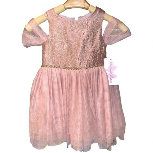 Bonnie Jean Girls 2T Pink Glitter Tulle Dress Formal Party Wedding NWT - Picture 2 of 9